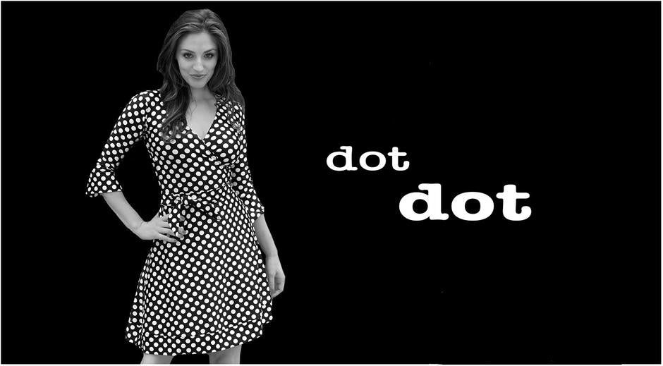 girl wearing black & white dot dress